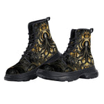 PU Leather Chunky Boots Black and Gold Octopus Tentacles