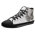High-Top Canvas Shoes Black and White Drawing Octopus