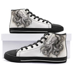 High-Top Canvas Shoes Black and White Drawing Octopus