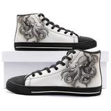 High-Top Canvas Shoes Black and White Drawing Octopus