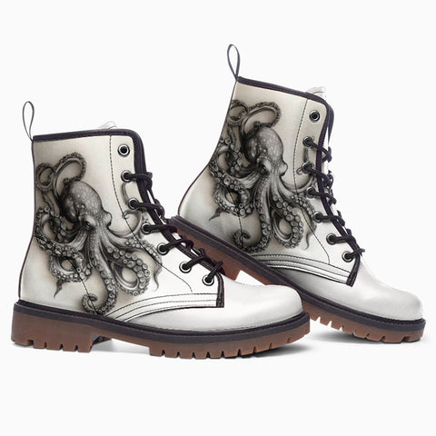 Leather Boots Black and White Drawing Octopus
