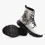 PU Leather Chunky Boots Black and White Drawing Octopus