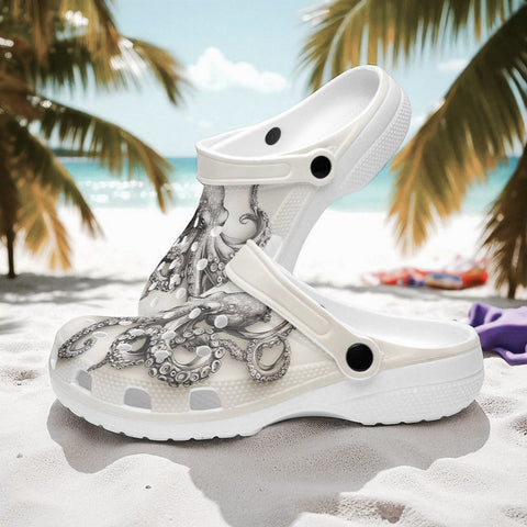 Classic Clogs Black and White Drawing Octopus