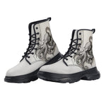 PU Leather Chunky Boots Black and White Drawing Octopus