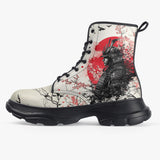 PU Leather Chunky Boots Japanese Art Samurai Sakura Red Sun