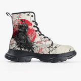 PU Leather Chunky Boots Japanese Art Samurai Sakura Red Sun