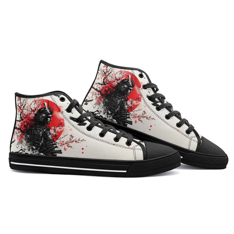 High-Top Canvas Shoes Japanese Art Samurai Sakura Red Sun