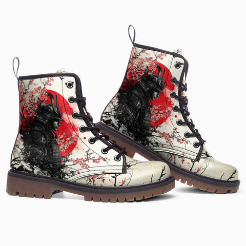 Leather Boots Japanese Art Samurai Sakura Red Sun