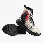 PU Leather Chunky Boots Japanese Art Samurai Sakura Red Sun