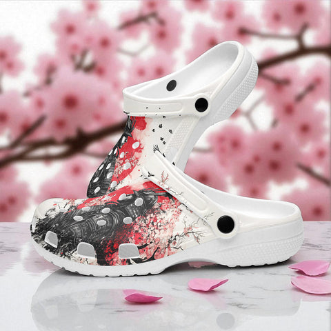 Classic Clogs Japanese Art Samurai Sakura Red Sun