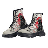 PU Leather Chunky Boots Japanese Art Samurai Sakura Red Sun