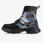 PU Leather Chunky Boots Dark Fantasy Dragon with Warrior