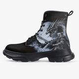 PU Leather Chunky Boots Dark Fantasy Dragon with Warrior