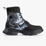 PU Leather Chunky Boots Dark Fantasy Dragon with Warrior