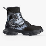 PU Leather Chunky Boots Dark Fantasy Dragon with Warrior