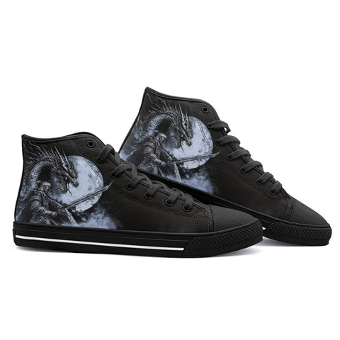 High-Top Canvas Shoes Dark Fantasy Dragon with Warrior