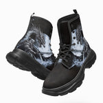 PU Leather Chunky Boots Dark Fantasy Dragon with Warrior