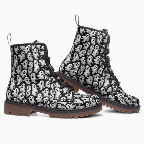 Leather Boots Cartoon Ghosts Pattern