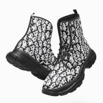 PU Leather Chunky Boots Cartoon Ghosts Pattern