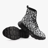 PU Leather Chunky Boots Cartoon Ghosts Pattern