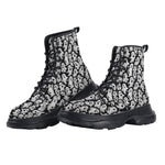 PU Leather Chunky Boots Cartoon Ghosts Pattern