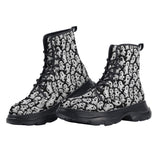 PU Leather Chunky Boots Cartoon Ghosts Pattern