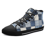 High-Top Canvas Shoes Checkered Denim Patchwork Print