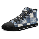 High-Top Canvas Shoes Checkered Denim Patchwork Print
