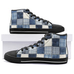 High-Top Canvas Shoes Checkered Denim Patchwork Print