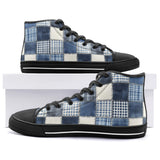 High-Top Canvas Shoes Checkered Denim Patchwork Print