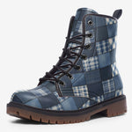 Leather Boots Patchwork Squares Pattern