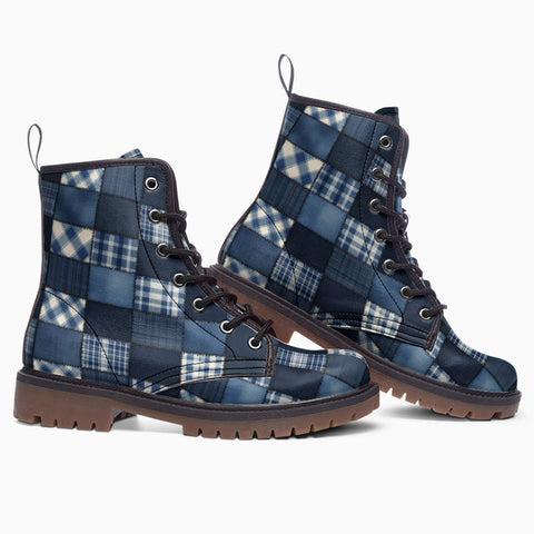 Leather Boots Patchwork Squares Pattern