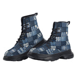 PU Leather Chunky Boots Patchwork Squares Pattern