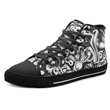 High-Top Canvas Shoes Black and White Graffiti Shapes