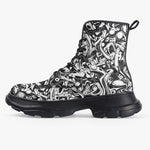PU Leather Chunky Boots Black and White Graffiti Shapes