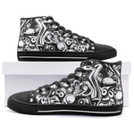 High-Top Canvas Shoes Black and White Graffiti Shapes