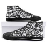 High-Top Canvas Shoes Black and White Graffiti Shapes