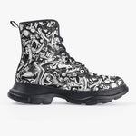 PU Leather Chunky Boots Black and White Graffiti Shapes