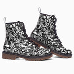 Leather Boots Black and White Graffiti Shapes