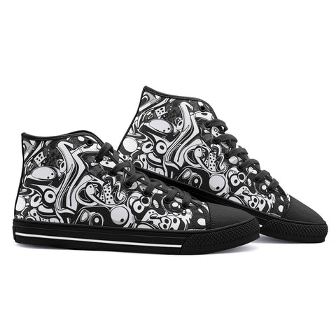 High-Top Canvas Shoes Black and White Graffiti Shapes