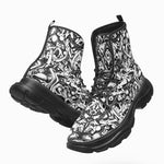PU Leather Chunky Boots Black and White Graffiti Shapes