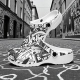 Classic Clogs Black and White Graffiti Shapes