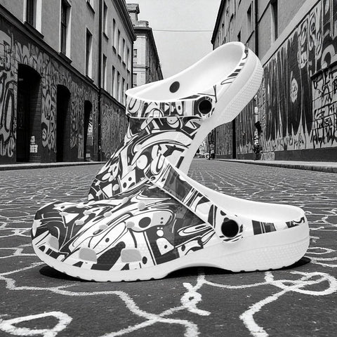 Classic Clogs Black and White Graffiti Shapes