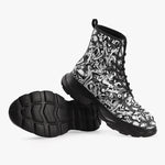 PU Leather Chunky Boots Black and White Graffiti Shapes