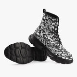 PU Leather Chunky Boots Black and White Graffiti Shapes
