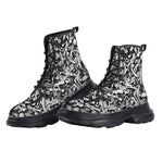 PU Leather Chunky Boots Black and White Graffiti Shapes