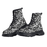 PU Leather Chunky Boots Black and White Graffiti Shapes