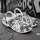Classic Clogs Black and White Graffiti Shapes