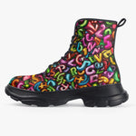 PU Leather Chunky Boots Colorful Graffiti Letters