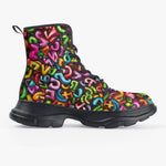 PU Leather Chunky Boots Colorful Graffiti Letters